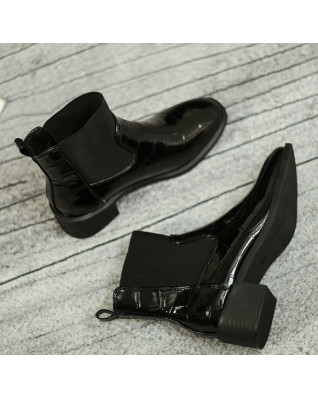Thick Heel Chelsea Boots Women Splicing Stretch Fabric Non-slip British Style Modern Shoes 2023 New Spring Autumn