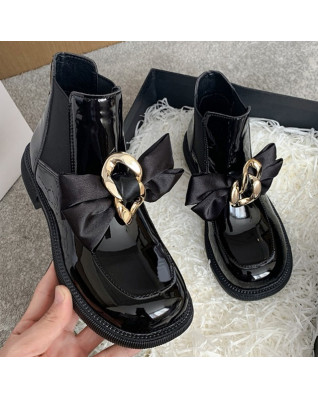 Women's Shoes Fashion Platform Butterfly Knot Sweet Chelsea Boots Artificial Leather Splicing Stretch Fabric Design