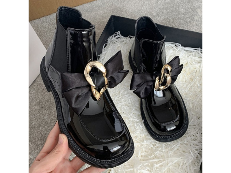 Women's Shoes Fashion Platform Butterfly Knot Sweet Chelsea Boots Artificial Leather Splicing Stretch Fabric Design Women's Shoes Fashion Platform Butterfly Knot Sweet Chelsea Boots Artificial Leather Splicing Stretch Fabric Design