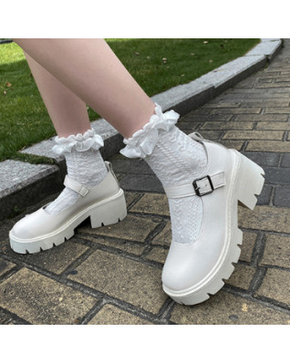 Fashion Japanese Mary Jane Shoes Women Vintage Girls Students JK Uniform Platform High Heels Pumps Cosplay White Buckle