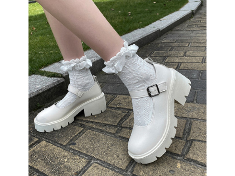 Fashion Japanese Mary Jane Shoes Women Vintage Girls Students JK Uniform Platform High Heels Pumps Cosplay White Buckle