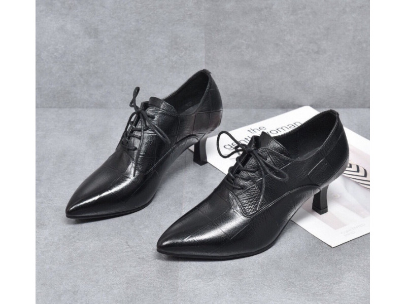 High PumpsPlaid Lace-up Pointed Toe British Style Short Leather Boots Waterproof 2023 New Fashion Spring Autumn High PumpsPlaid Lace-up Pointed Toe British Style Short Leather Boots Waterproof 2023 New Fashion Spring Autumn