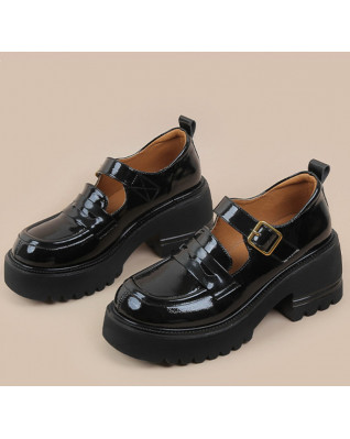Soft Leather Thick Heel Pumps All-match Casual British Style Mary Janes Platform Shoes for Women 2023 New Fashion Spring Autumn